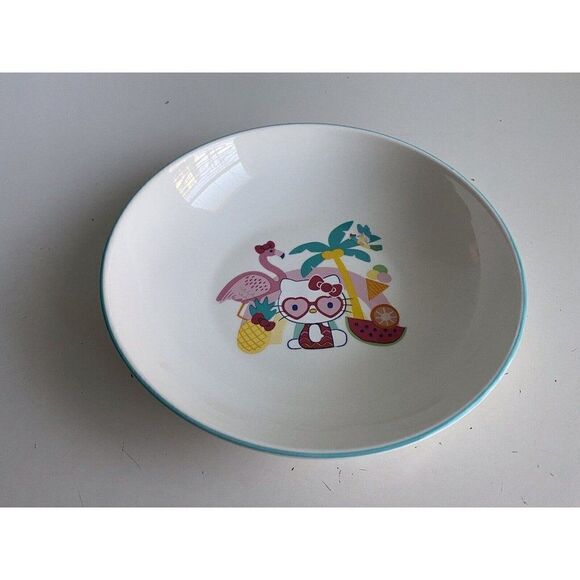 Sanrio Hello Kitty Beach Summer Tropical Ceramic Pasta Dinner Bowl Flamingo NEW - Picture 1 of 10